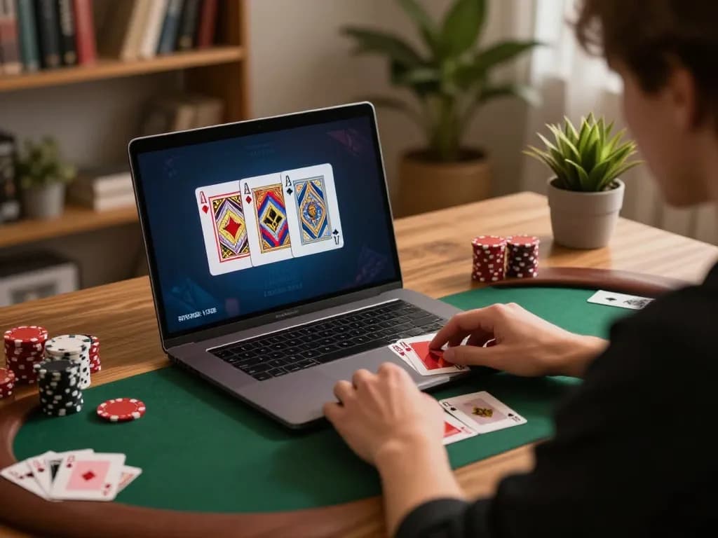Player engaging in poker game on 789club, showcasing intricate cards and a cozy atmosphere.