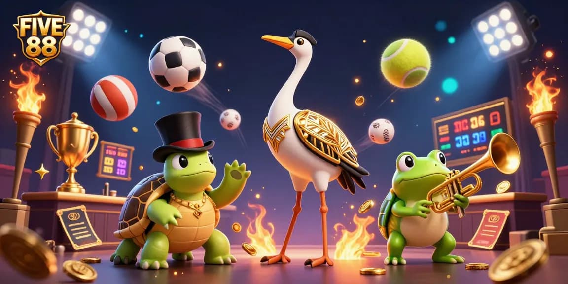 Engage with FIVE 88 and celebrate your wins with a vibrant casino scene featuring dynamic game elements.