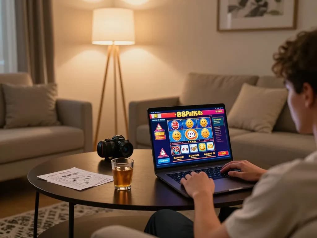 Pemain menikmati permainan online di 88Pulsa dalam suasana rumah yang nyaman.