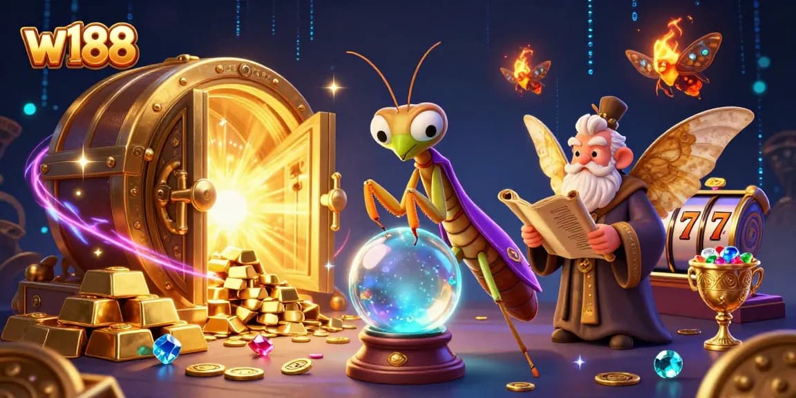 Experience the magic at w188 with vibrant casino elements in this stunning 3D illustration.