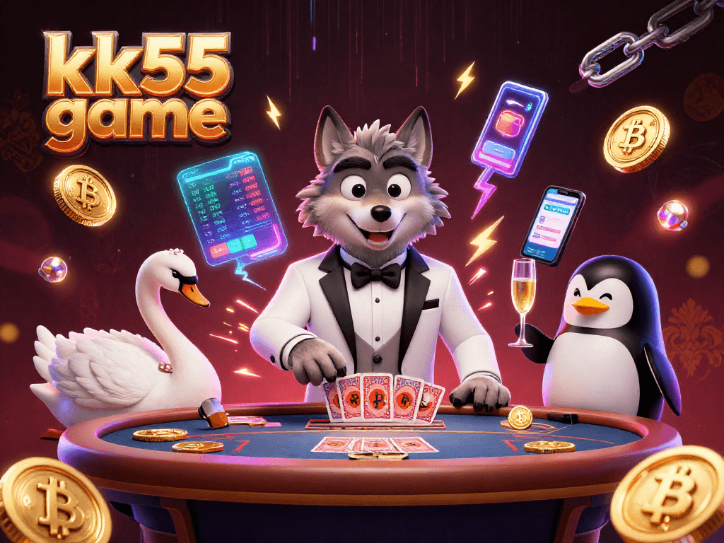 Experience thrilling play with kk55 game at a vibrant baccarat table featuring expert characters.