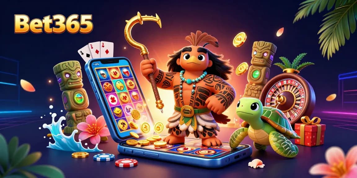 Bet365 immersive gaming scene featuring a hawk and turtle with vibrant casino elements.