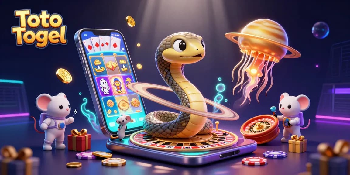 Menangkan Toto Togel dengan ular Saturnus berputar sebagai roda roulette dan astronaut taruhan di luar angkasa.