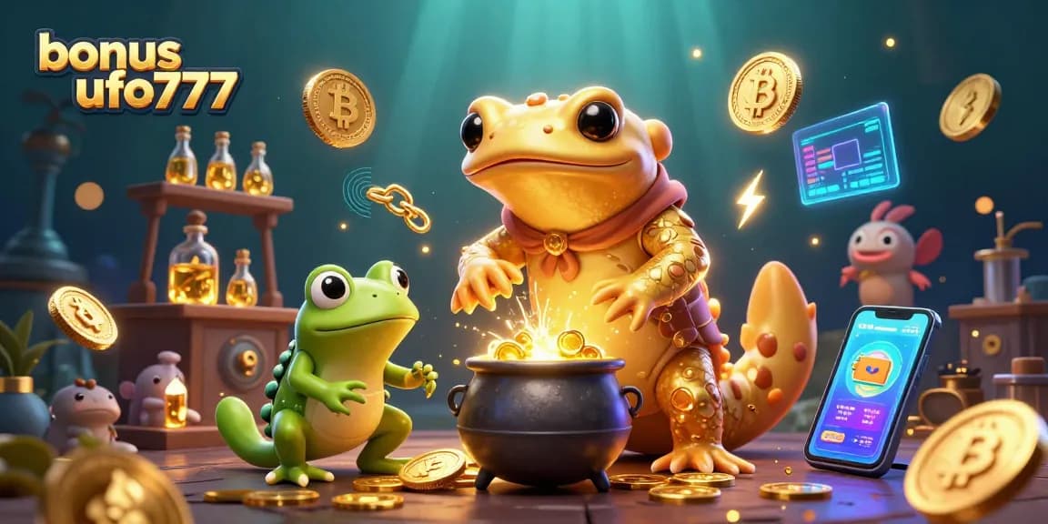 Experience the excitement of bonus ufo777 through a vibrant 3D illustration featuring an alchemist transmuting coins.