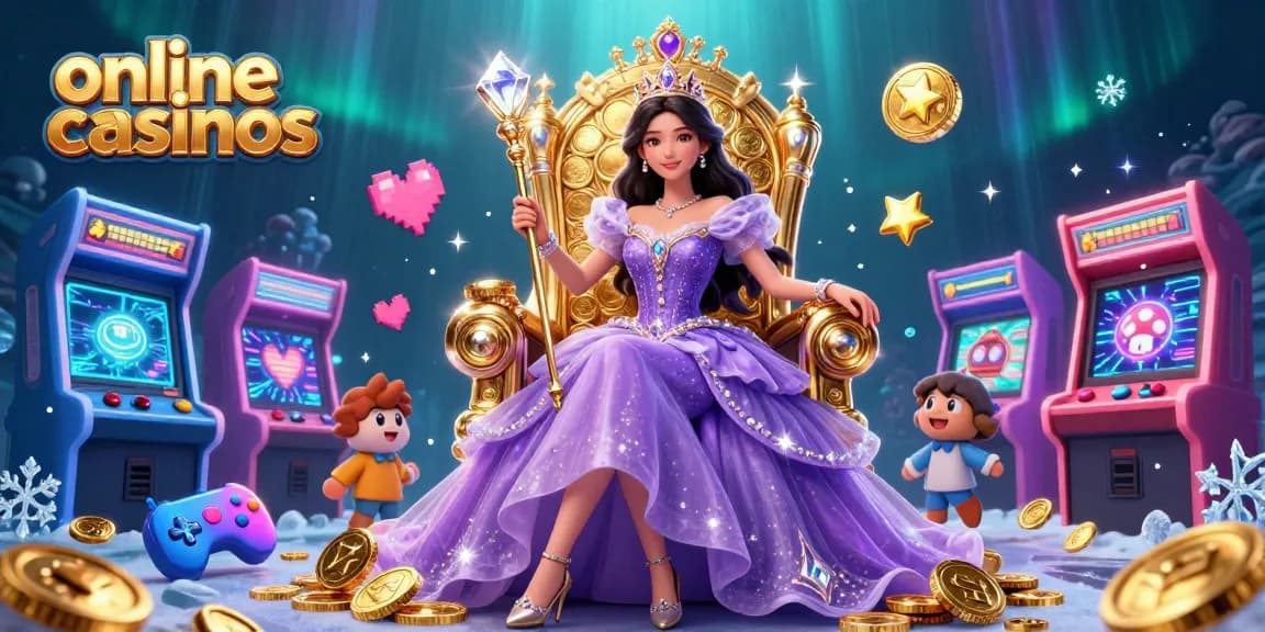 Experience the excitement of online casinos with vibrant game elements in a magical setting.