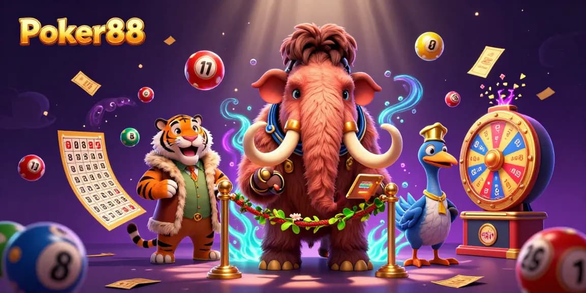 Experience Poker88 with engaging characters and vibrant casino elements in a 3D illustration.