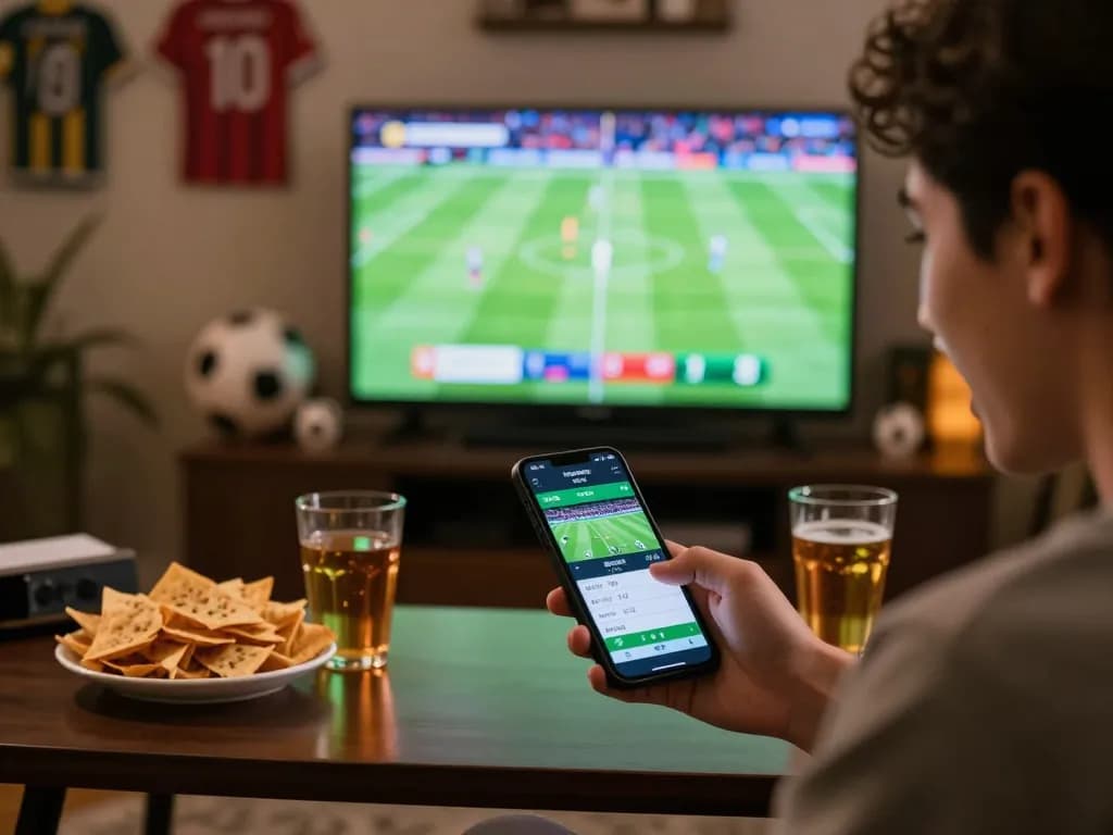 Kèo bóng đá trực tuyến betting excitement with a person engaging in live sports bets on a smartphone.