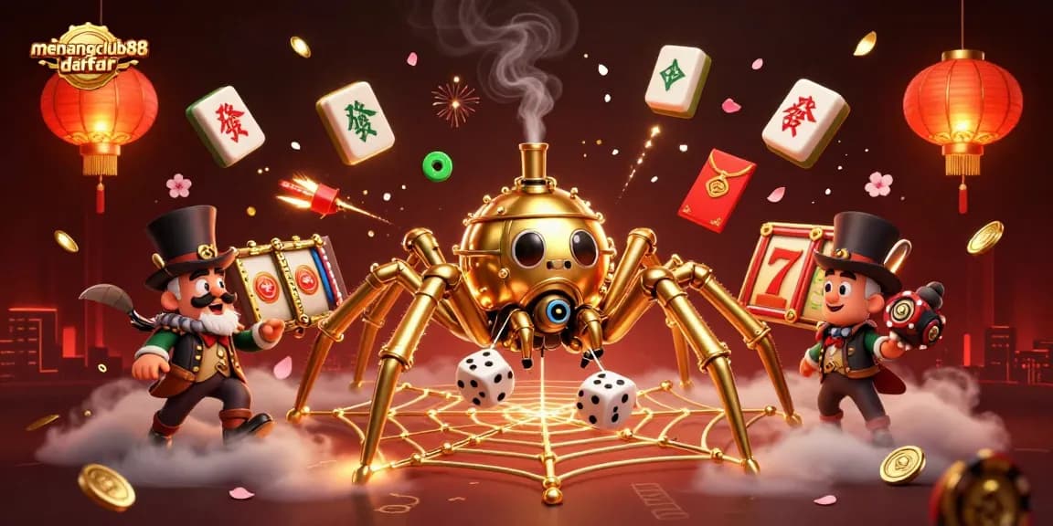 Win big at menangclub88 daftar with a vibrant steampunk-themed casino illustration.