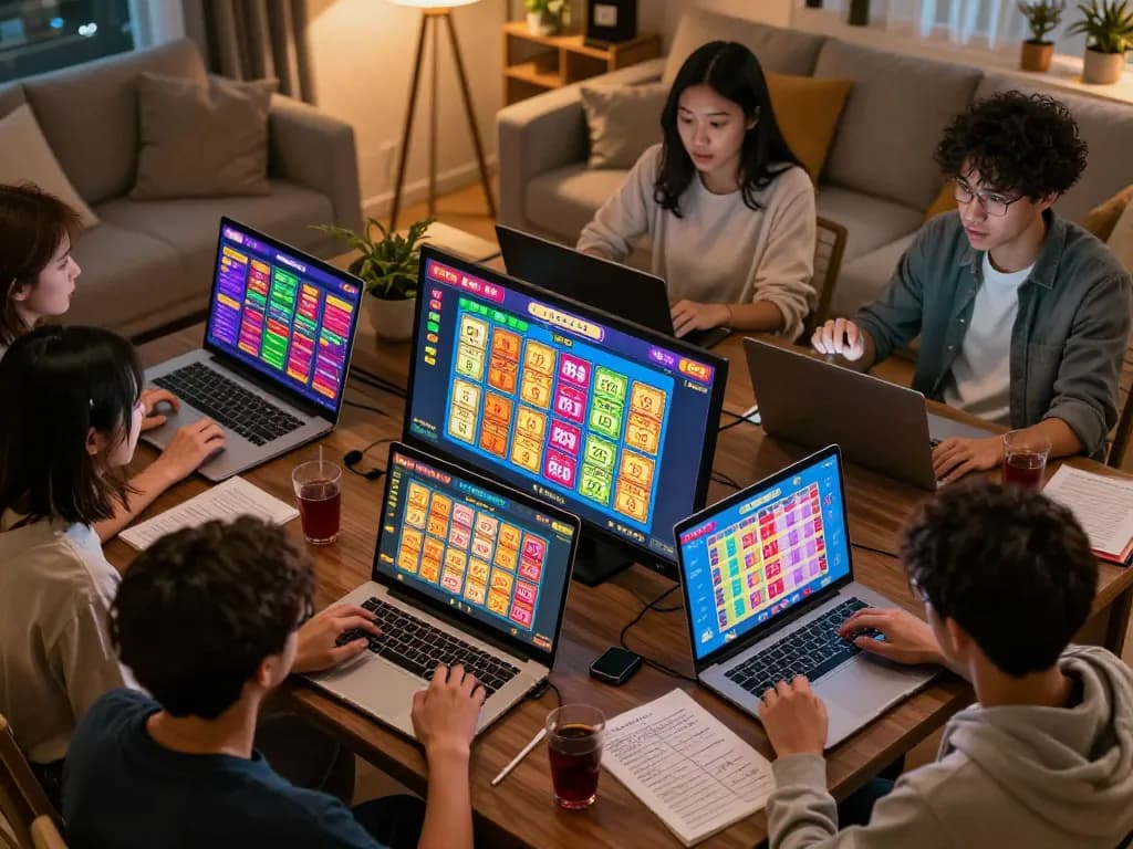 Xổ Số MM99 players analyzing strategies during an engaging online lottery session.