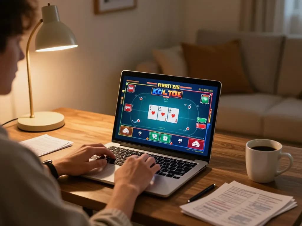 Engaging in cm888 online poker game at home with cozy atmosphere.
