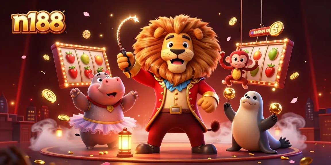 Experience thrilling slot games at n188 with an electrifying circus theme featuring lively characters and golden rewards.