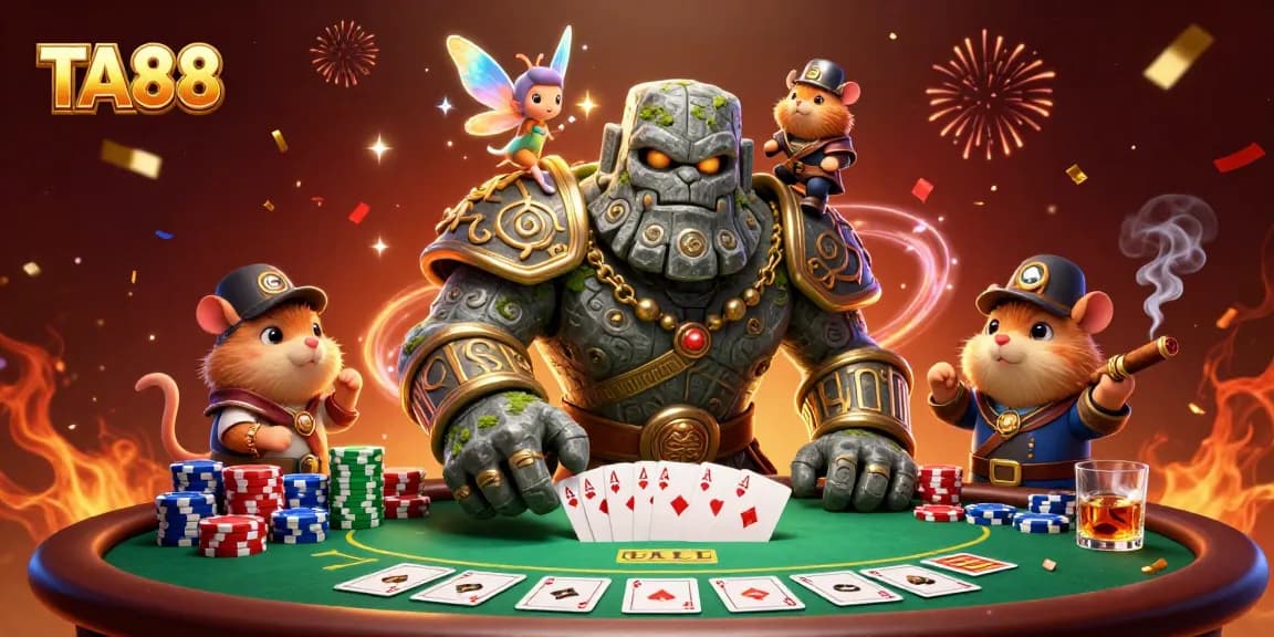 Experience the magic of TA88 as the animated golem, fairy, and hamster knight elevate the poker scene.