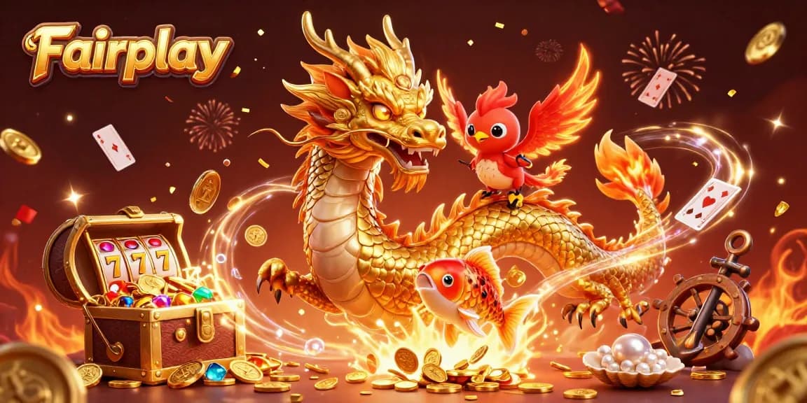 Engage with Fairplay by spinning slot reels in a vibrant 3D casino scene filled with energy.