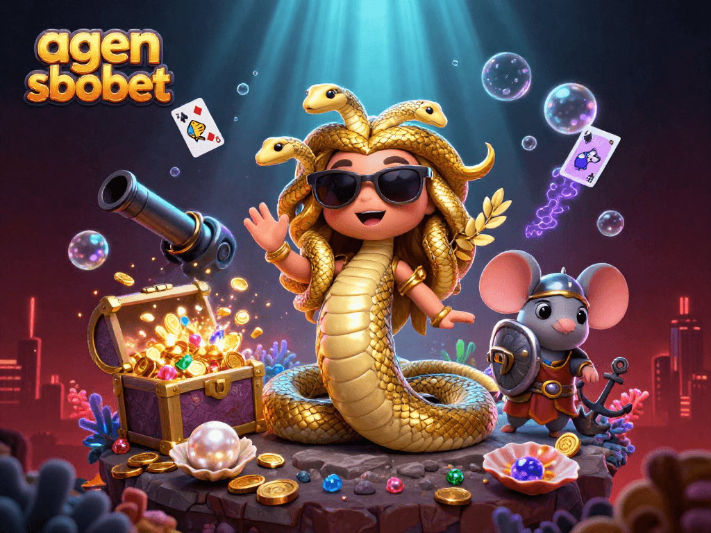 Win big with agen sbobet in a vibrant 3D casino scene full of excitement and treasures.
