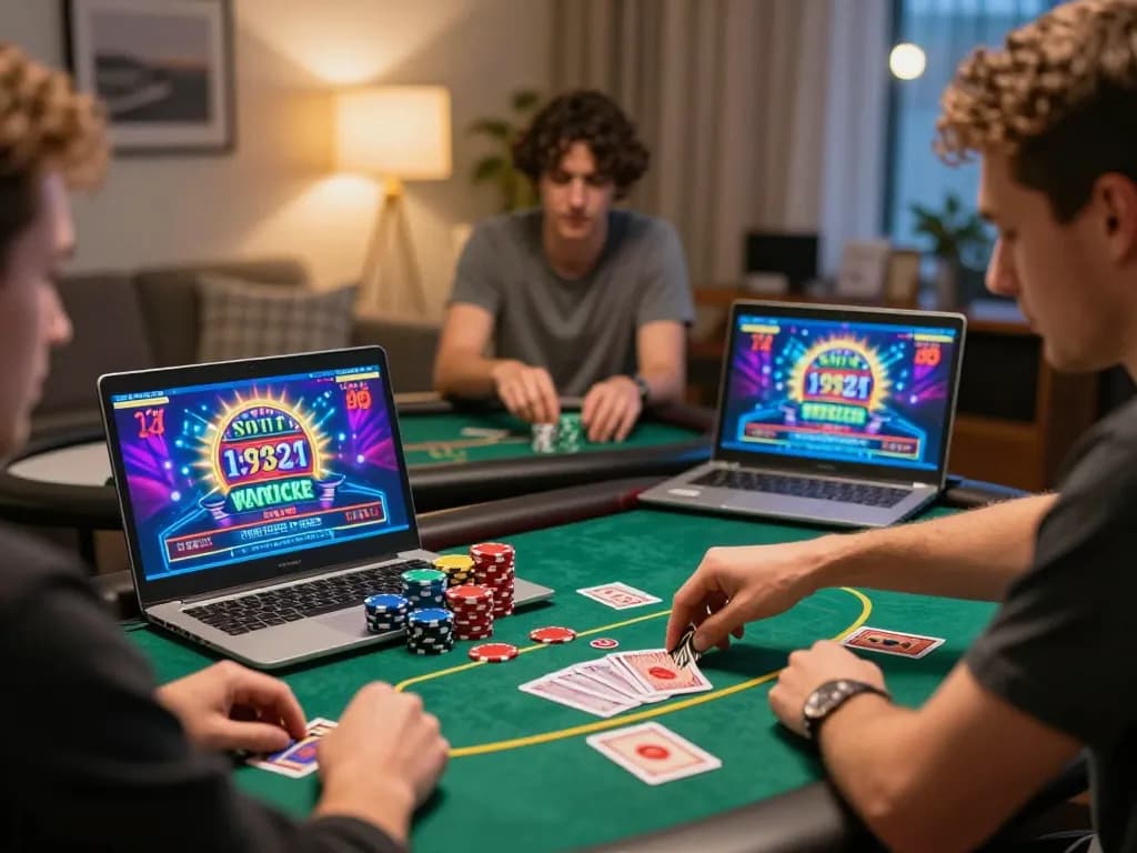 Winning strategies at Nk88 link through engaging online casino gameplay, with vibrant poker interface.