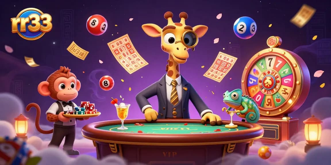 Join the action at rr33 with a vibrant 3D illustration of a high-roller casino scene merging slots and poker.