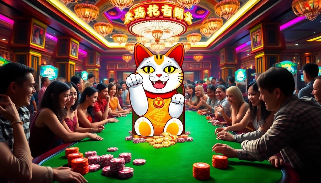 Winning on Lucky Neko PG Soft คูณรางวัล slot machine at a luxury casino.