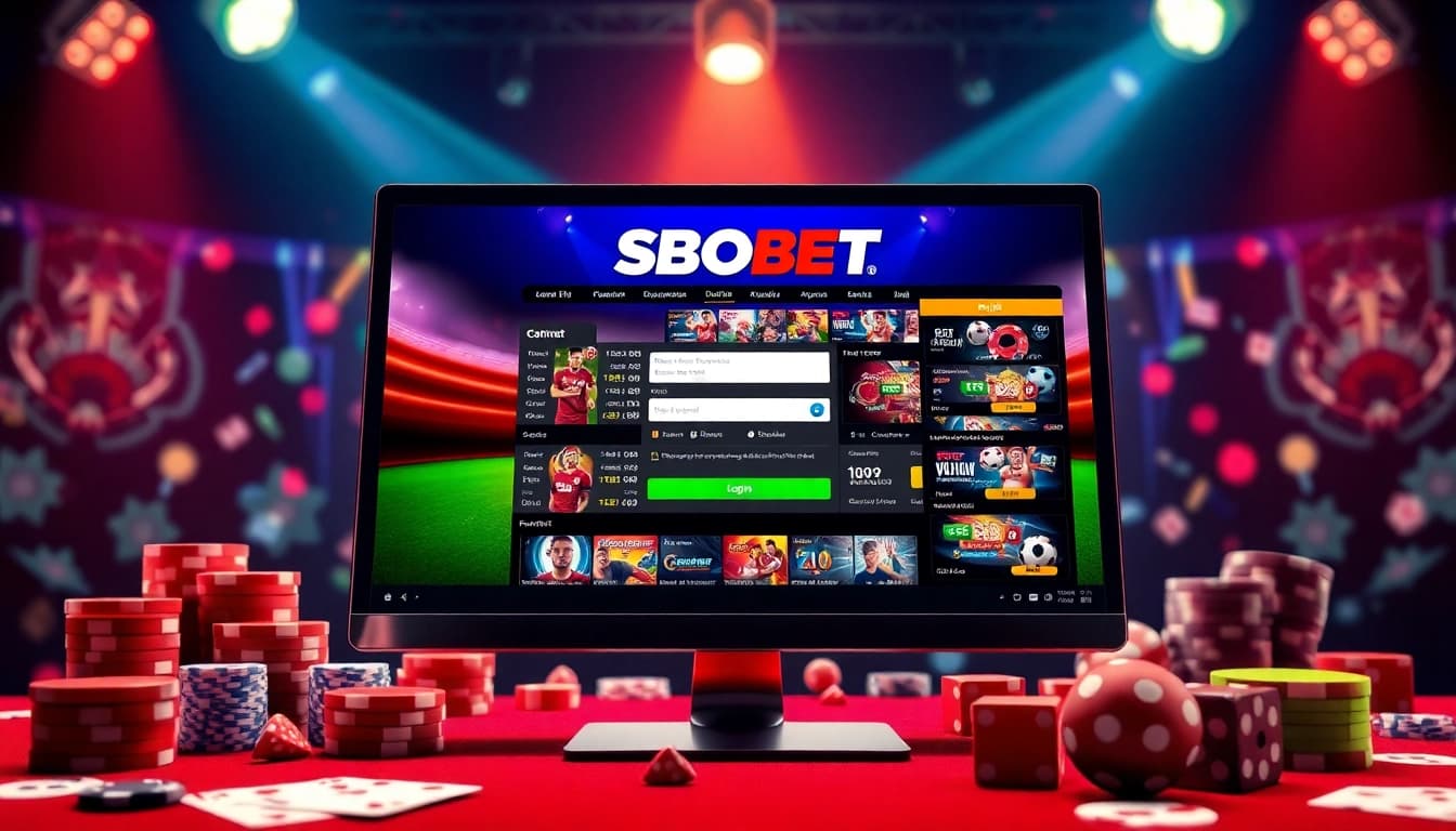 Visualize sbobet login indonesia on an engaging online betting interface with casino elements.