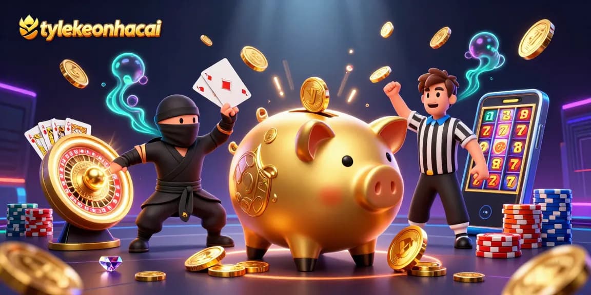 Bet on tylekeonhacai with vibrant betting action in a 3D casino scene showcasing gold coins cascading.