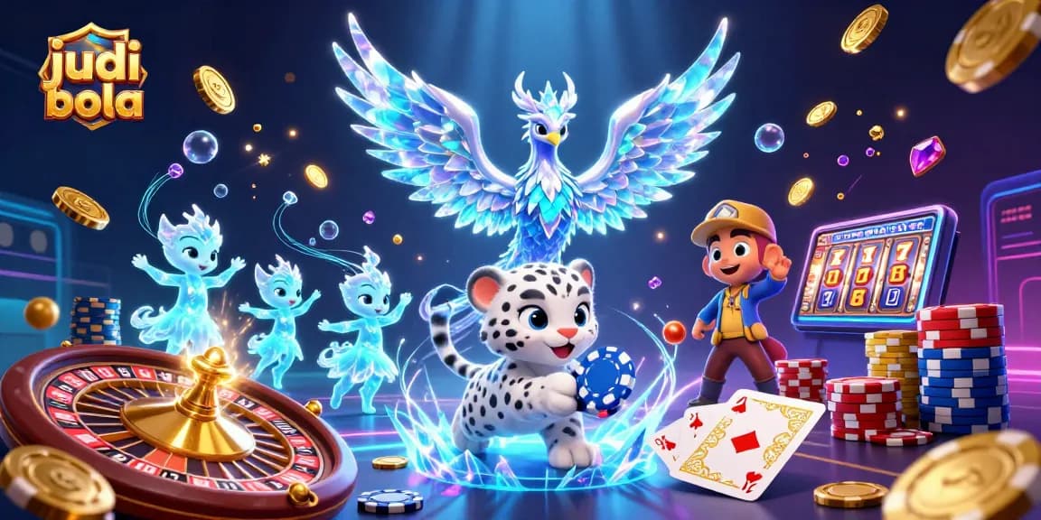 Engage in judi bola betting with vibrant characters and casino elements in a captivating illustration.