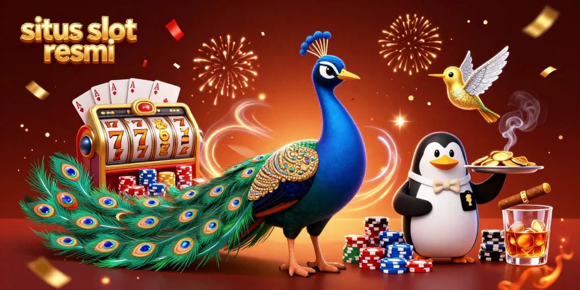 Win big with the situs slot resmi featuring vibrant characters and exciting slot elements in a festive casino scene.