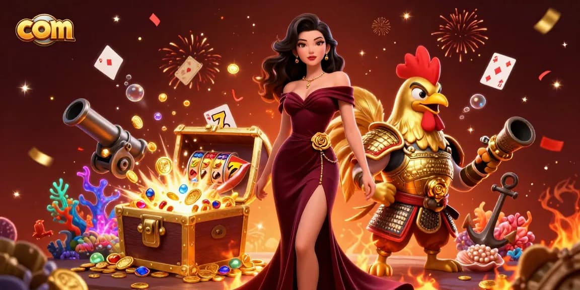 Experience a glamorous gaming atmosphere with com featuring slot reels and casino treasures.