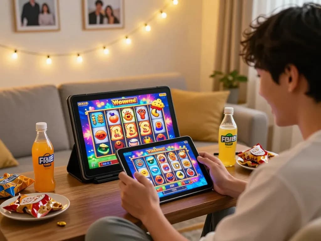 Situs slot gacor gaming excitement with user celebrating a big win at home