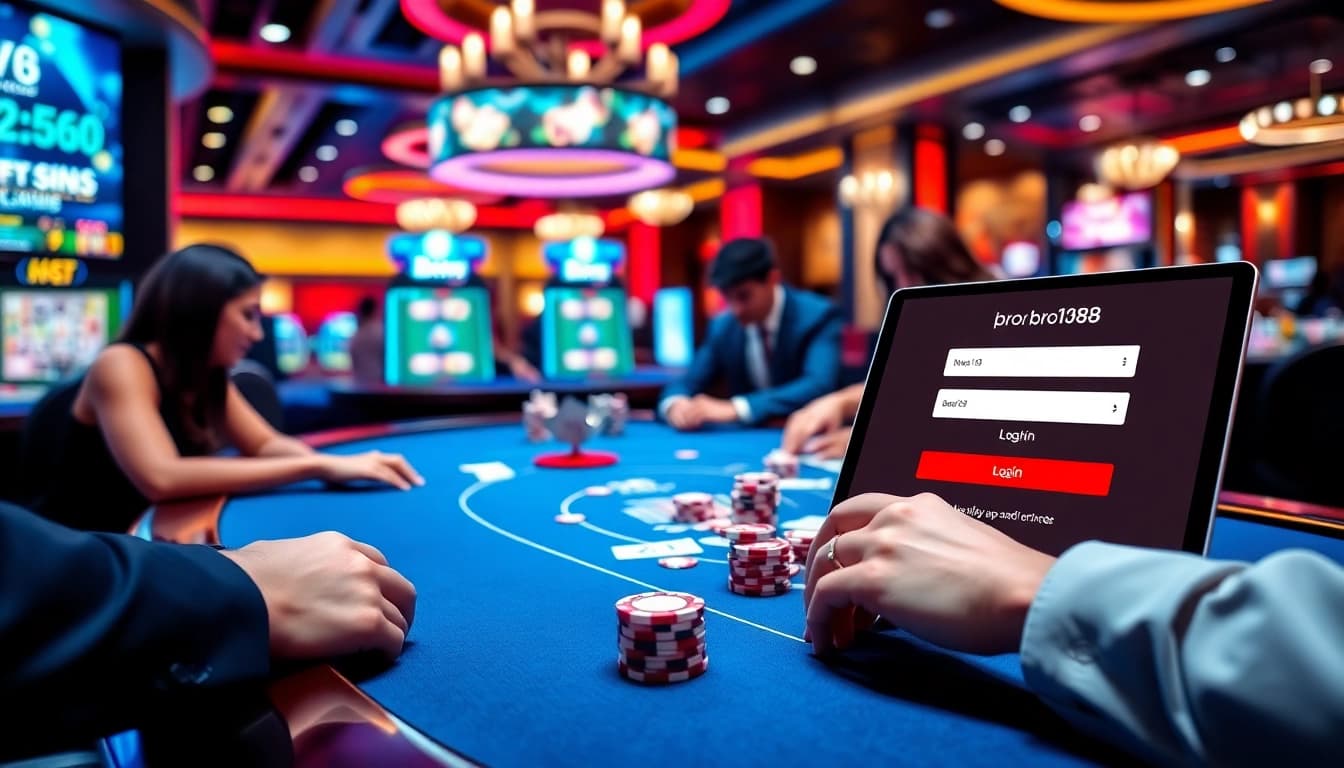 Join the excitement of gambling at Bro138 login with vibrant casino tables and sleek gaming interfaces.