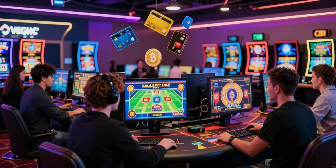 Engaging online casino scene at https://ecpc.org.uk featuring diverse players exploring credit card gambling options in a vibrant, modern environment.
