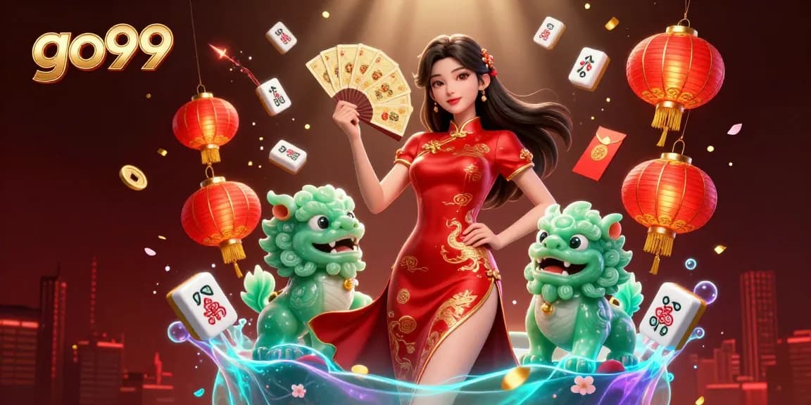 Experience go99's vibrant gaming atmosphere with a dynamic scene of casino elements and engaging characters.