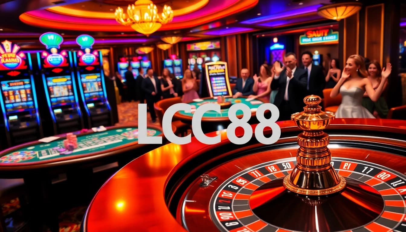 Experience thrilling gaming excitement at LC88 casino with vibrant tables and eager players.