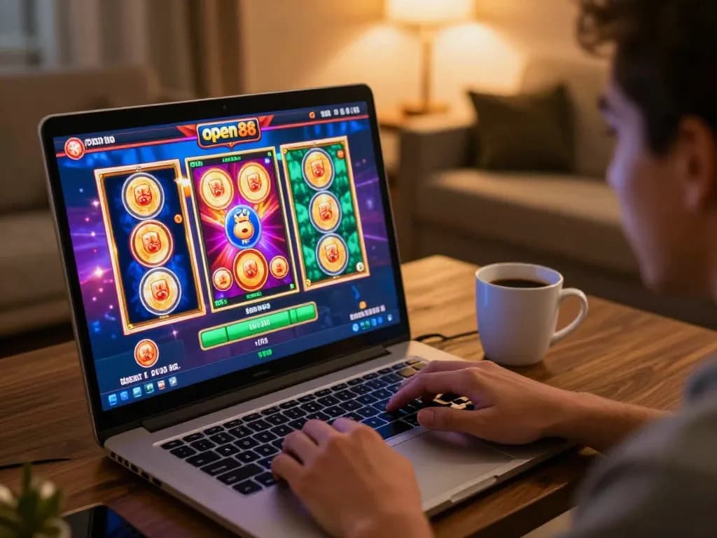 Engaging online casino gameplay featuring open 88 slot games on laptop screen.
