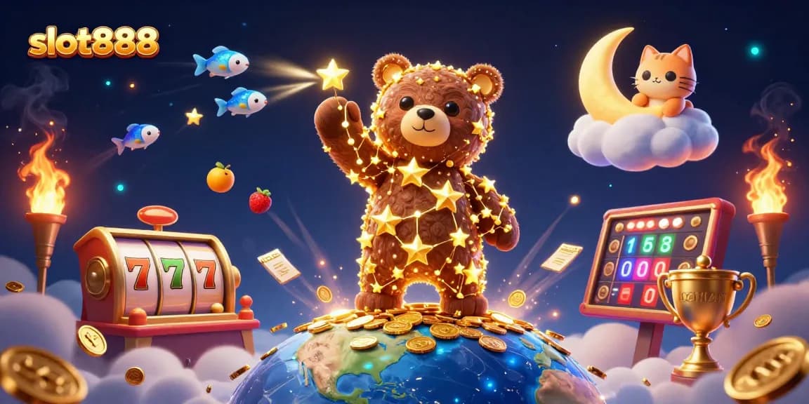 Memperoleh momen dalam permainan slot888, beruang bintang aurora memasukkan koin dari langit malam.