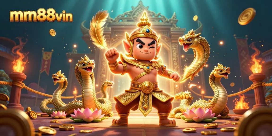 Experience epic games at mm88vin with a vibrant casino-themed scene featuring temple guardians and gold elements.