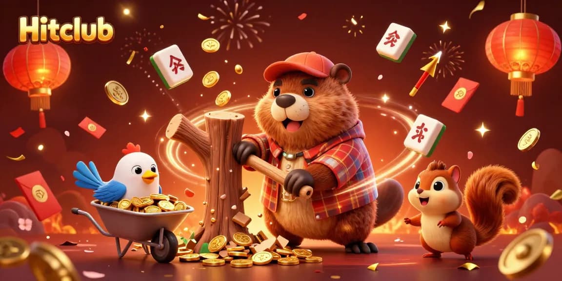 Experience the excitement of Hitclub with a vibrant illustration of games and fortune symbols under gold rain.
