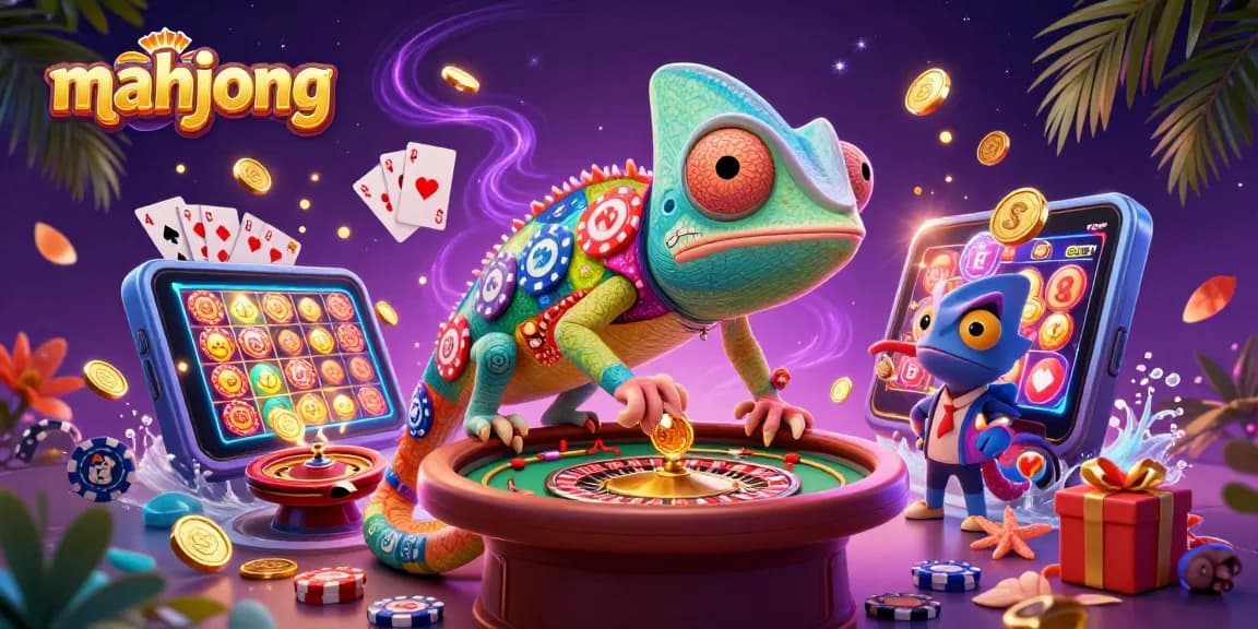 Play mahjong with vibrant 3D characters and dynamic casino elements in a colorful setting.