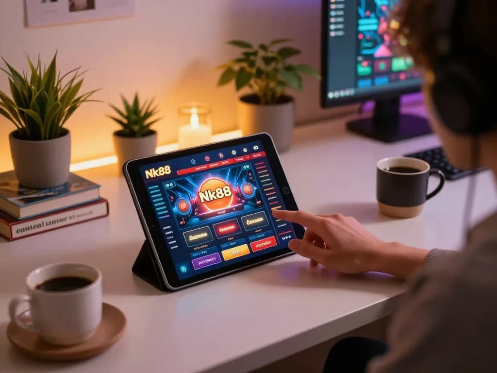 Engaging in Nk88 win online gaming with intuitive interface, relaxed ambiance, and focused gameplay.