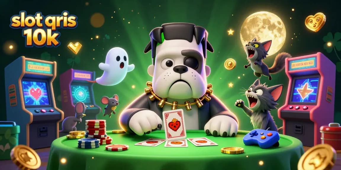 Win big with slot qris 10k in a colorful, vibrant casino scene featuring fun characters.