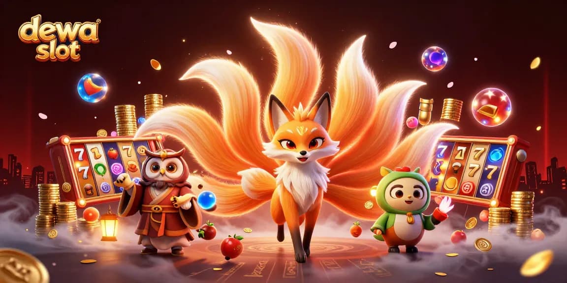 Spin the dewa slot to win thrilling prizes amidst vibrant gaming elements and mystical characters.