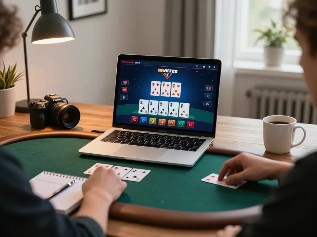 Players engaging with online poker on luckyindex, showcasing strategic gameplay in a modern home.