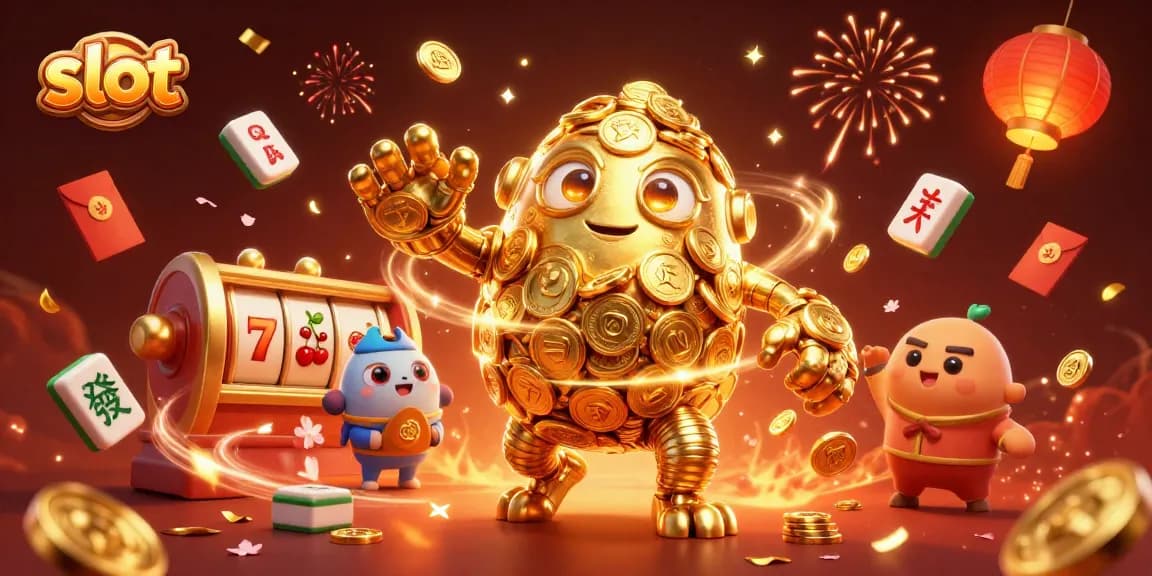 Raih jackpot besar dengan slot dan simbol keberuntungan di latar belakang megah.