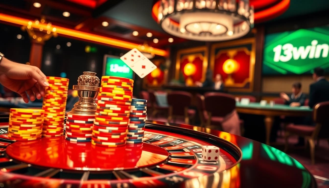 Players enjoying various gambling games at the 13win casino, showcasing excitement and luxury.