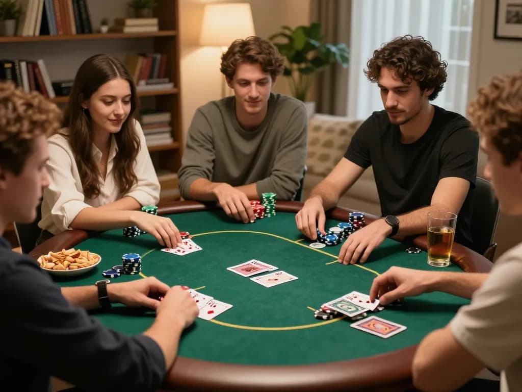 Qh88 chính thức gaming session showcasing friends playing poker with high stakes and vibrant atmosphere.