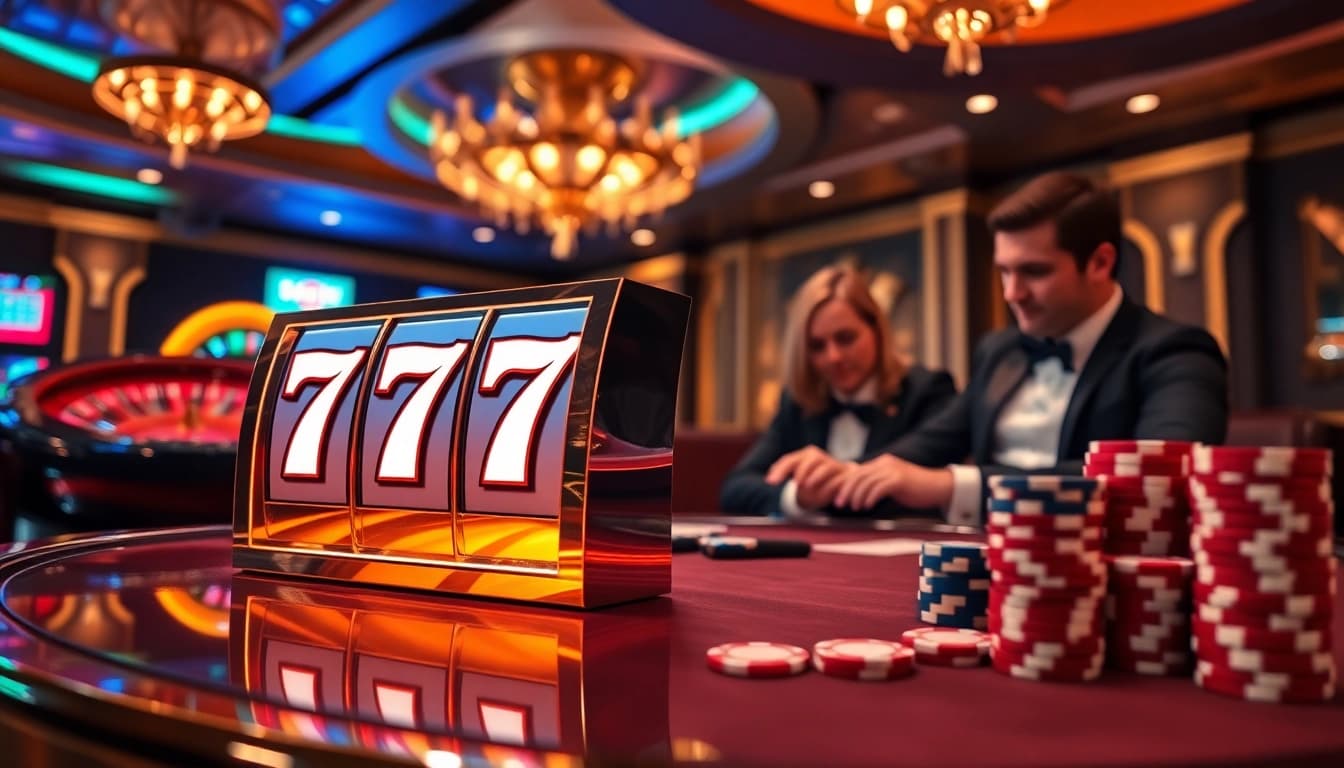 Experience thrilling gameplay at slot777 with vibrant slot machines and excited players.