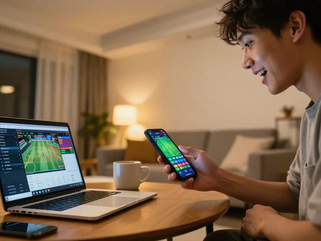 The excitement of mobile sports betting with ytr88 app on phone, user engaged with dynamic odds display.