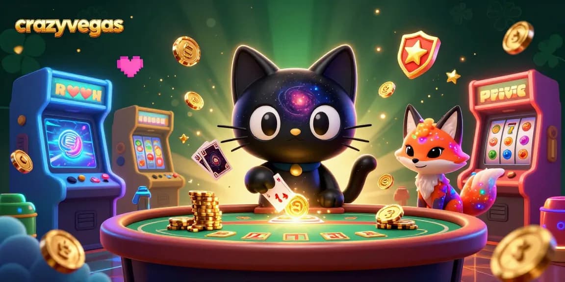 Cats and nebula fox thrive at the cosmic casino table, showcasing crazyvegas themes.