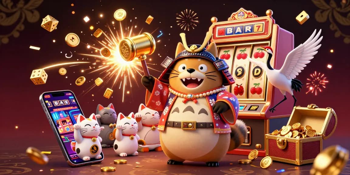 Experience the excitement of toto togel with cheerful characters, golden treasures, and vibrant casino elements.