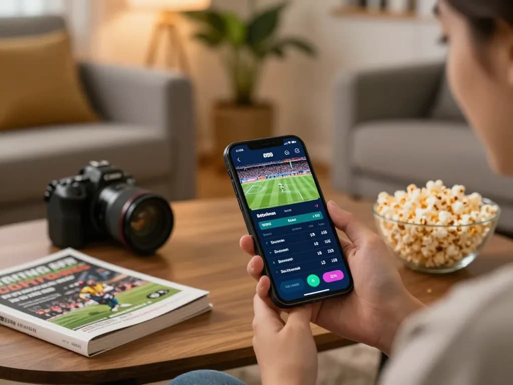fun88 betting app displayed on smartphone showing live odds in a cozy living room setting