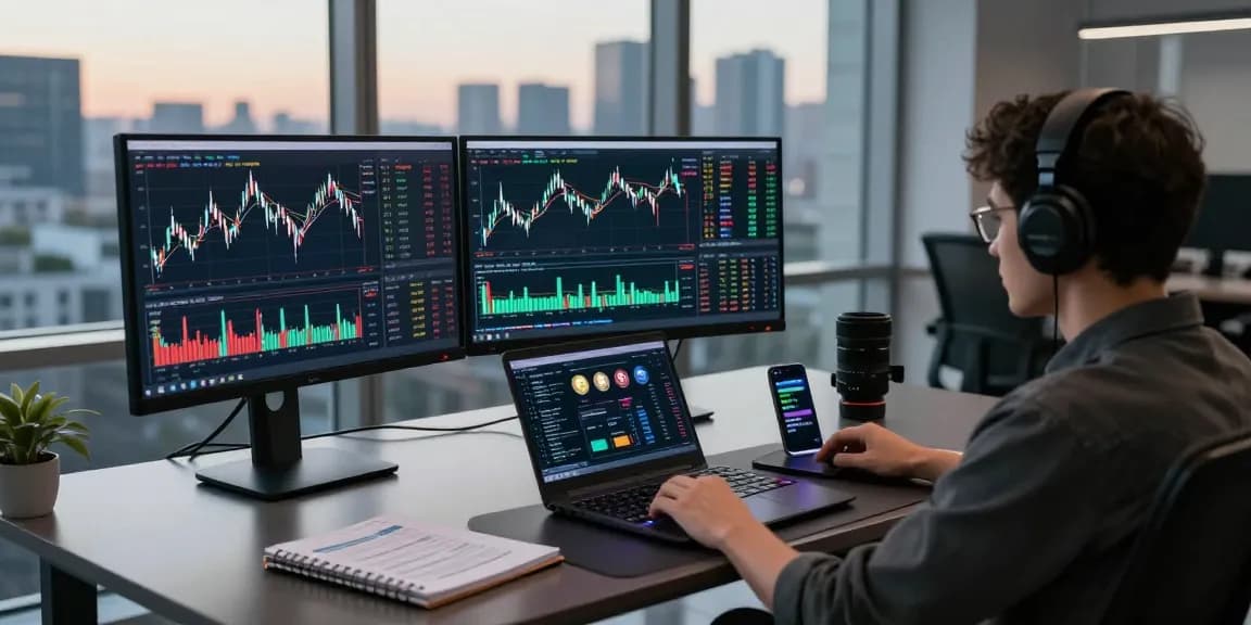 Cricbet trading workspace showcasing cryptocurrency analytics and live blockchain data in a modern office setup.