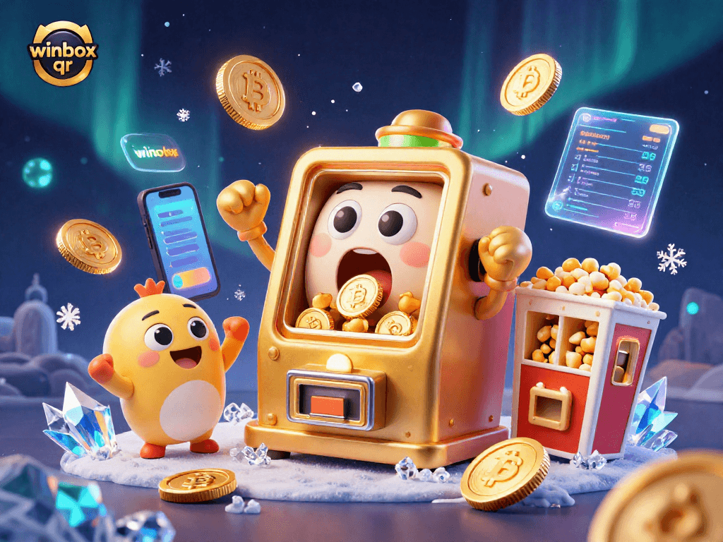 Spin the winbox qr slot machine with coins overflowing, celebrating the jackpot in a vibrant casino.